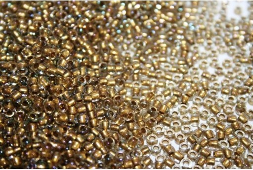 Perline Toho Round Rocailles 8/0, 10gr., Inside-Color Crystal/Gold Lined Col.262