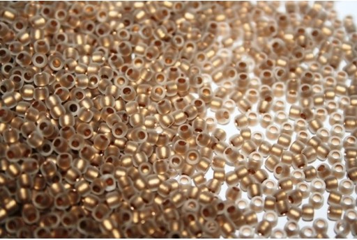 Perline Toho Round Rocailles 8/0, 10gr., Frosted Gold-Lined Crystal Col.989F