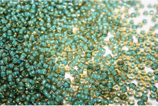 Perline Toho Round Rocailles 8/0, 10gr., Inside-Color Rainbow Lt Topaz/Sea Foam Lined Col.952