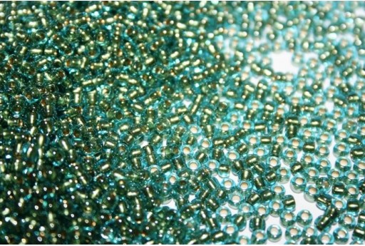 Perline Toho Round Rocailles 8/0, 10gr., Inside-Color Aqua/Gold Lined Col.284