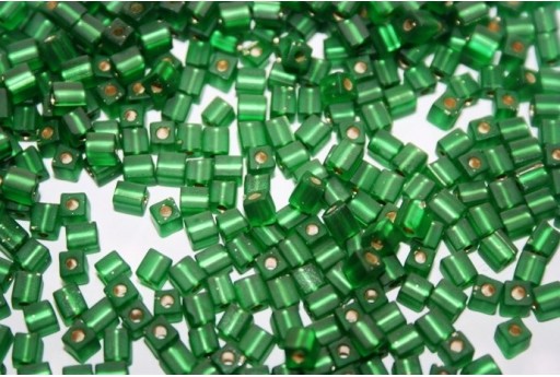 Perline Miyuki Cubo Matte Silver Lined Green 4x4mm - 10gr