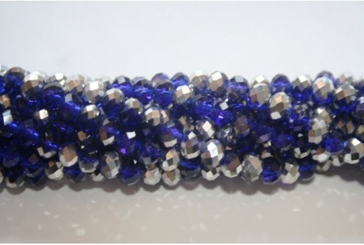 Chinese Crystal Beads Faceted Rondelle Blue/Silver 6x4mm - 90pcs