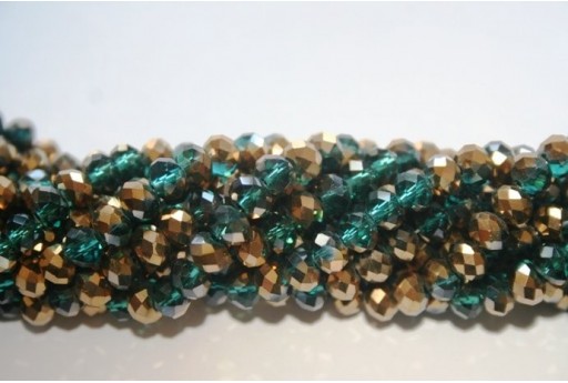 Chinese Crystal Beads Faceted Rondelle Green/Gold 6x4mm - 90pcs