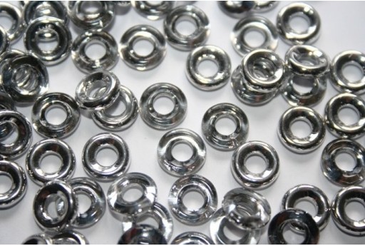 Perline Glass Rings 9mm, 15Pz., Silver 1/2 Labrador Col.27001