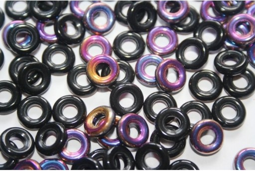 Perline Glass Rings 9mm, 15Pz., Jet Sliperit Col.29500