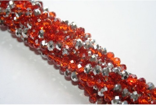 Perline Vetro Rondella Sfaccettata Argento/Arancio 6x4mm - 90pz