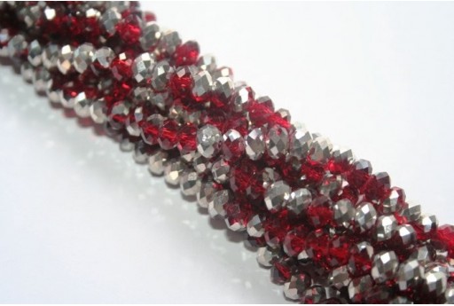 Chinese Crystal Beads Faceted Rondelle Silver/Red 6x4mm - 90pcs