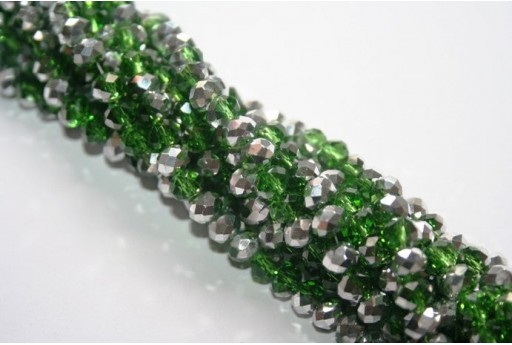 Perline Vetro Rondella Sfaccettata Argento/Verde 6x4mm - 90pz