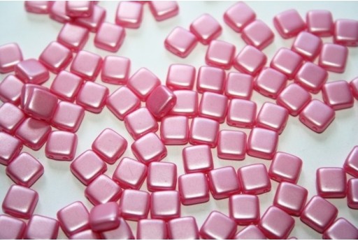 50 CzechMates 6mm Two Hole Tile Beads Milky Turquoise Pink Topaz Luste