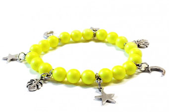 Bracciale con perle Swarovski Neon Yellow e charms